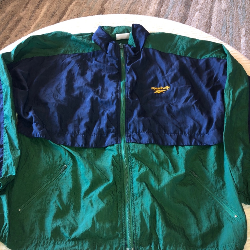 Vintage 90s Reebok Men Sweat Suit Tracksuit Set Jacket Pants XL Color Block.